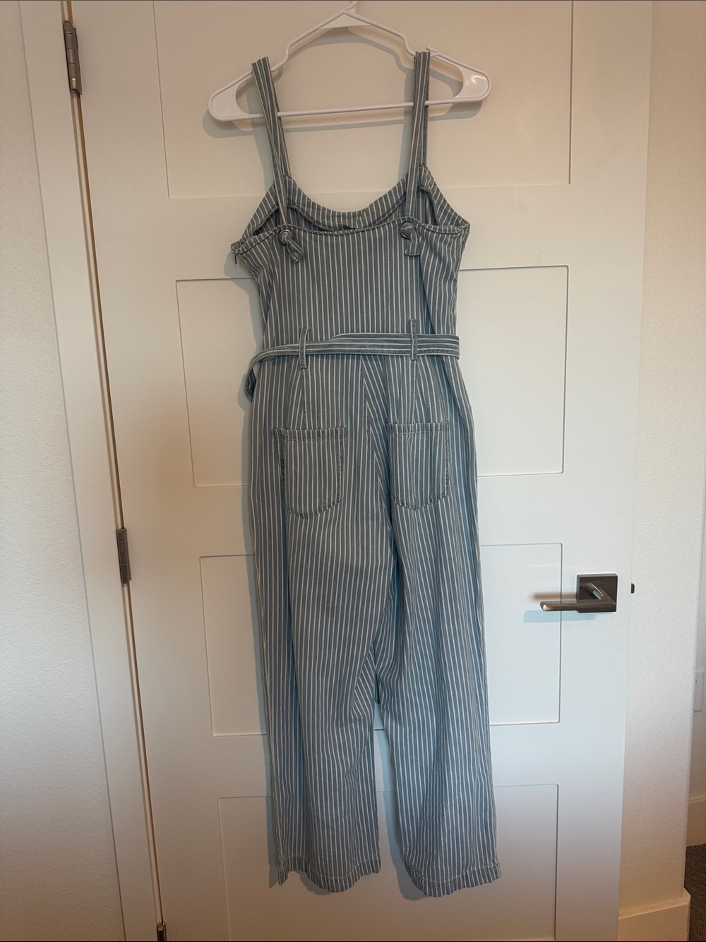 Rewash Blue & White Pinstripe Wide-Leg Jumpsuit with Tie Waist - Picture 3 of 4